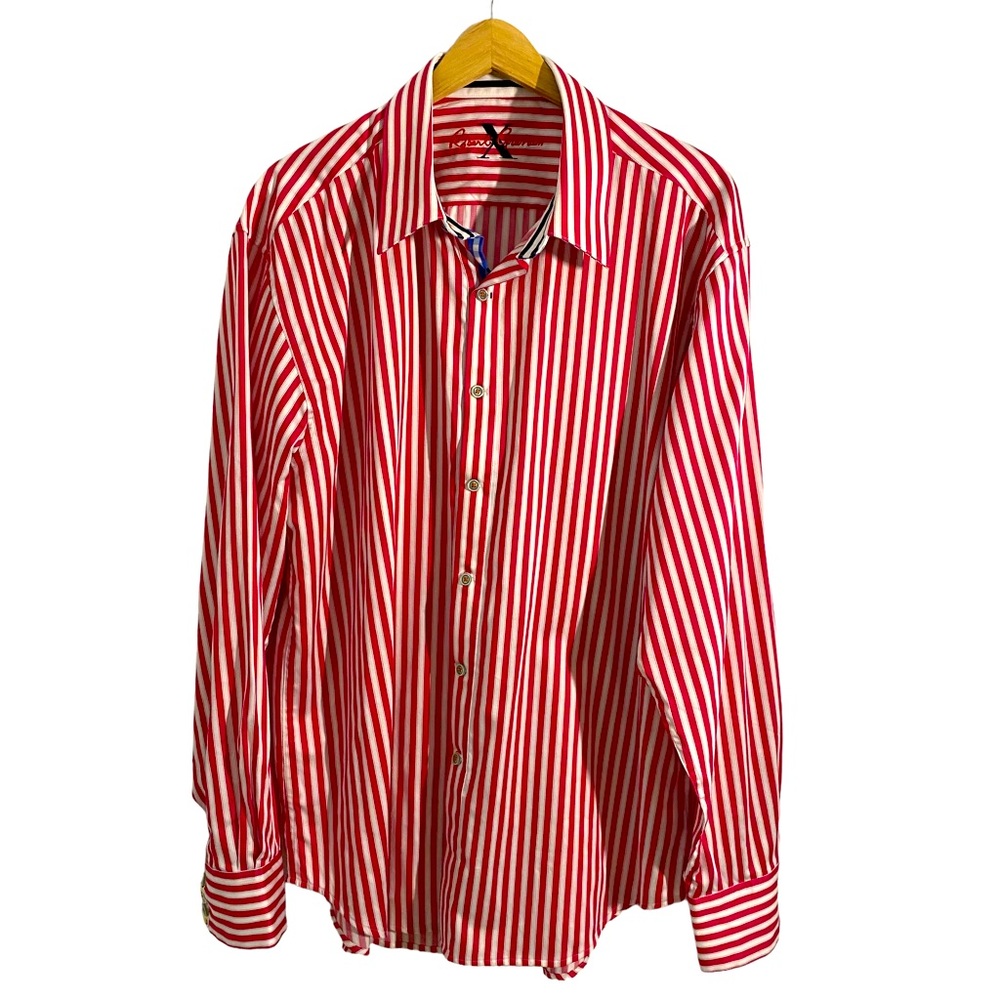 Robert Graham X Men’s Pink & White Stripes Button Down Shirt, Size 2XL